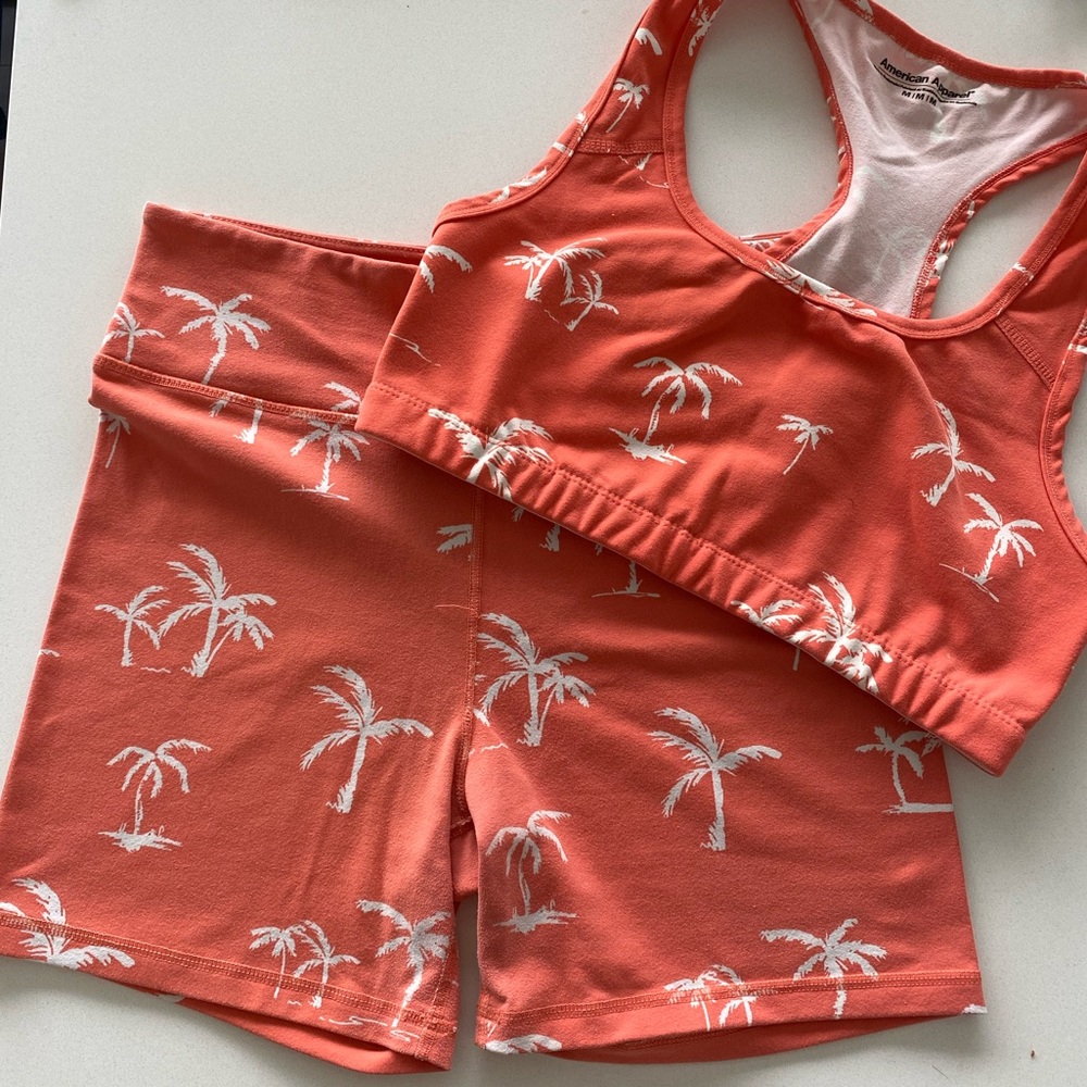 American Apparel matching set in coral palm print🧡🌴